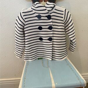 First Impressions Navy and White Striped Knit Baby Sweater